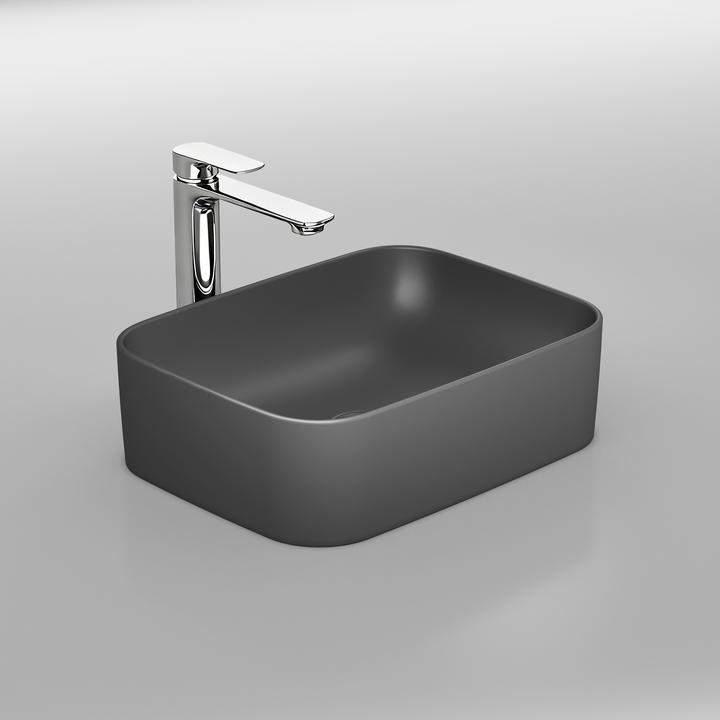 Emke Aufsatzwaschbecken, 505 x 380 x 150 mm, Keramik, Rechteck, Abgerundete Ecken R, Matt dunkelgrau (150 mm, 505 mm)