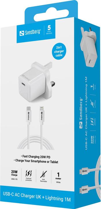 Produktbild Sandberg USB-C 20W Charger UK+Lightning (20 W, 1 Port)