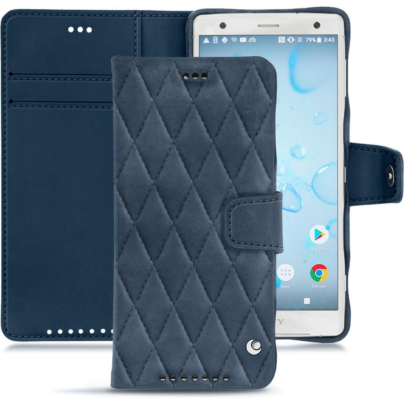 Noreve Lederschutzhülle Wallet (Sony Xperia XZ2), Smartphone Hülle, Blau