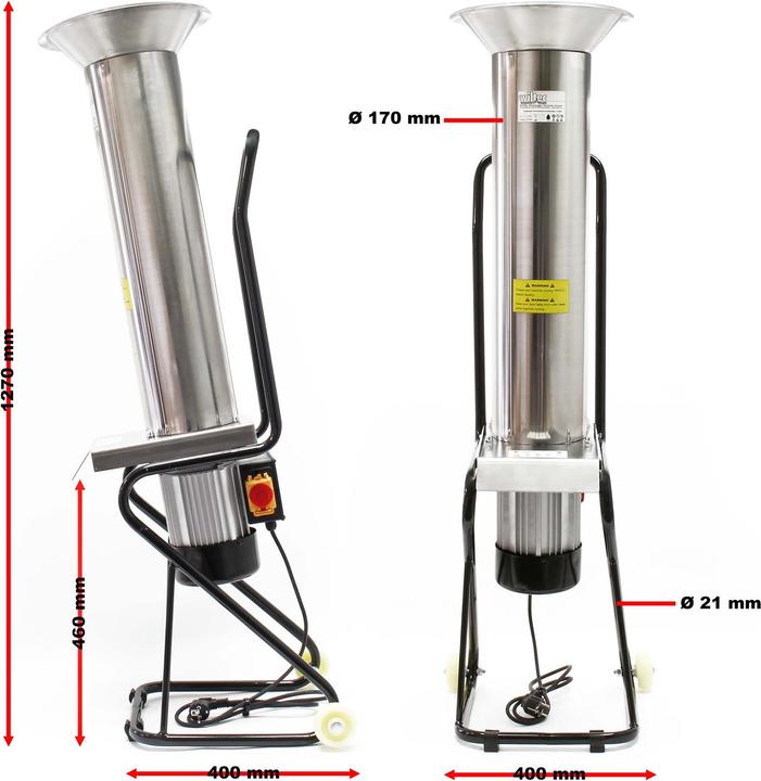 Produktbild Wiltec Obsthäcksler 1100W 1,5PS 2800U/min 1000kg/h Edelstahl Obstmühle Kernobst