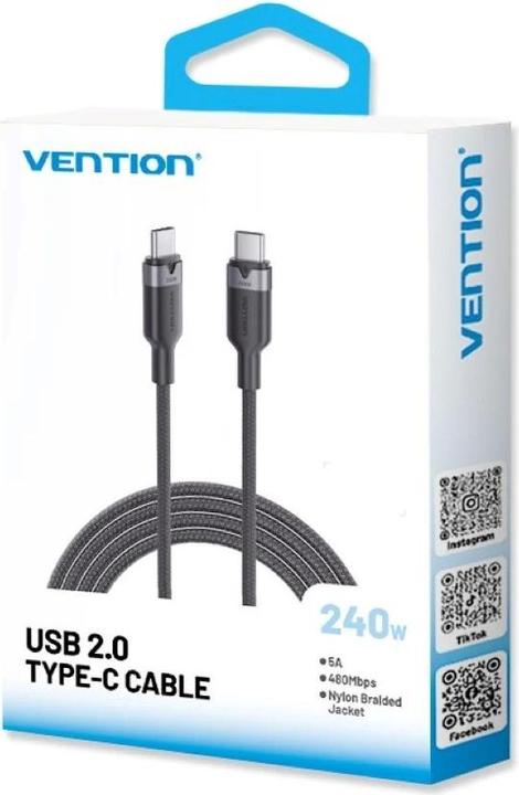 Immagine prodotto Vention Kabel USB-C do USB-C 2.0 PD 3.1 5A 240W 2m czarny (2 m, USB 2.0, 240 W)