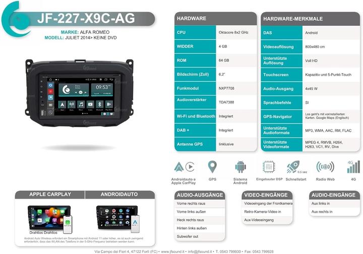 Actual product image JFSound Universal Android Car Radio with GPS, Bluetooth, WiFi, DAB+, Touchscreen, CarPlay, Android Auto