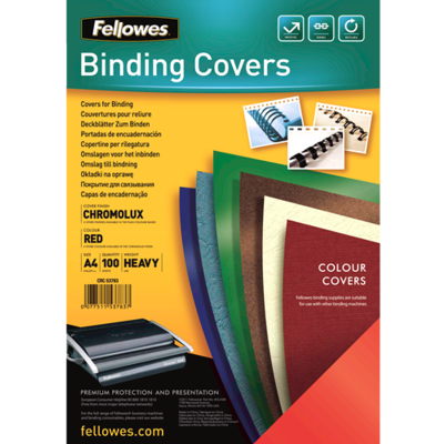 Actual product image Fellowes Chromolux cover sheet, glossy, red