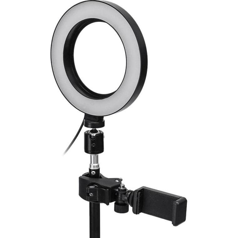 Thumbnail - JTI Selfie-Licht / Ringlicht (17 cm) und Ständer (Ringleuchte), Dauerlicht, Schwarz
