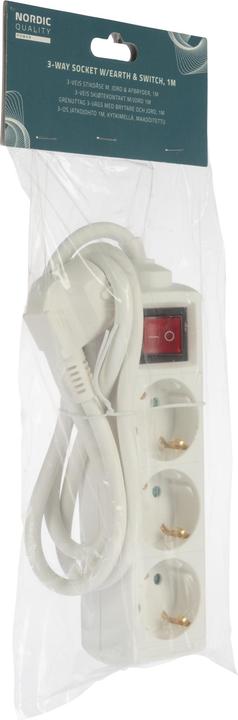 Actual product image Deltaco Power outlet 3-way connector with switch and earth, 1m (3 x, CEE 7/3, 1 m)