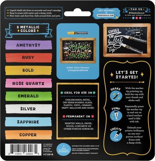 Actual product image VersaChalk - Metallic liquid chalk marker set of 8 with 5mm tip (8x)