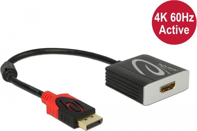 Produktbild Delock Adapter DisplayPort - HDMI, 4K/60Hz, aktiv, HDR support (HDMI, 20 cm)
