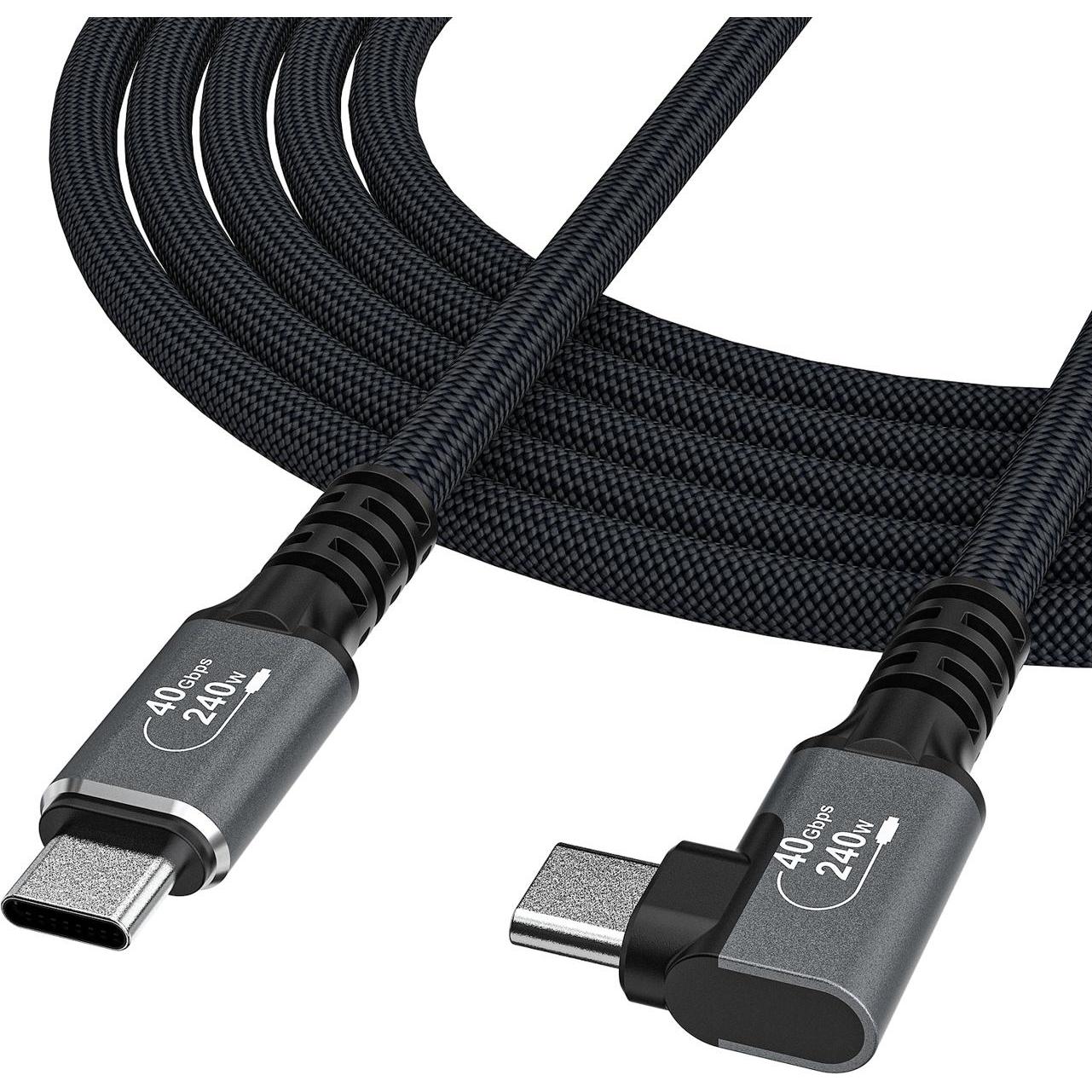 Wozinsky WPS1-UY41S USB-C Thunderbolt 4 240W abgewinkeltes Kabel 1,5m 4K - Schwarz (1.50 m, 240 W), Cavo USB