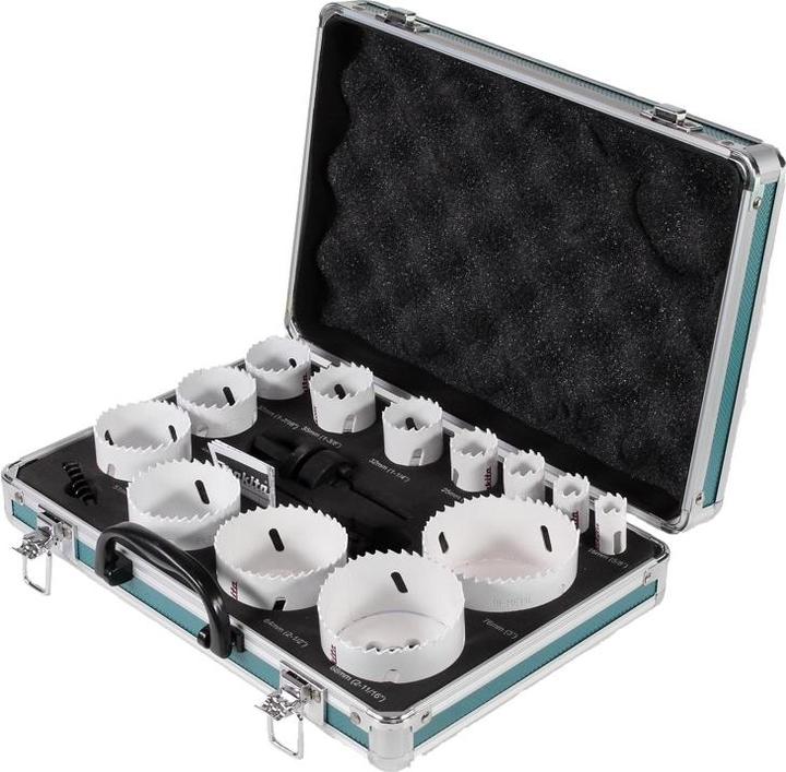 Actual product image Makita D-47307 Hole saw set 16 pieces (16, 19, 22, 25, 32, 35, 37, 44, 51, 57, 64, 68, 76 mm)
