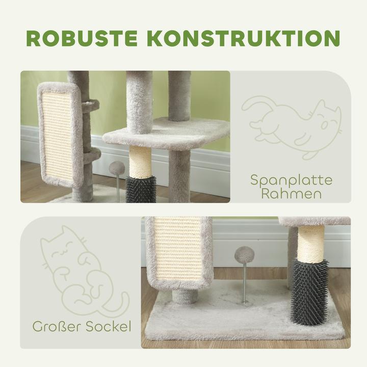 Produktbild PawHut Kratzbaum Spanplatte, Polyester Hellgrau (104 cm, Cremeweiss, Hellgrau)
