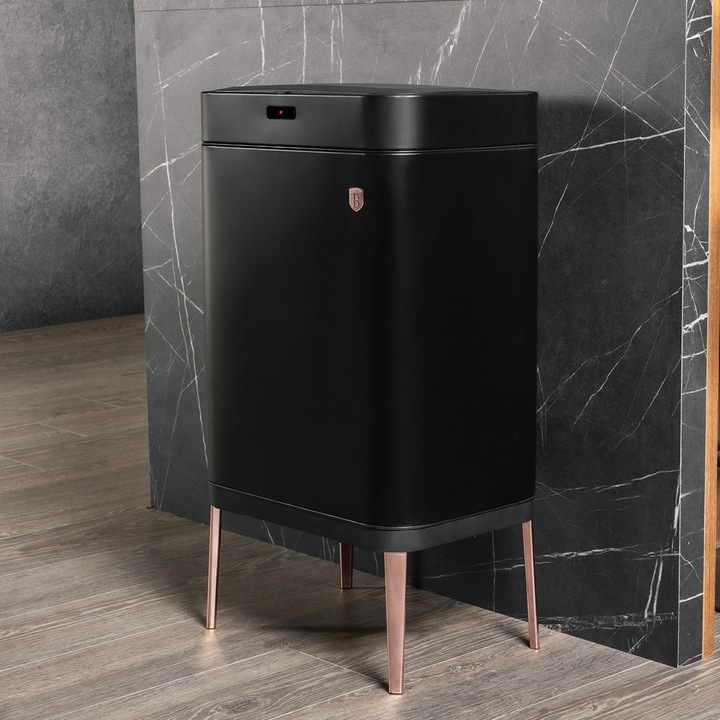 Produktbild BerlingerHaus Design Abfalleimer aus Metall, mit Sensor, 60l, schwarz-rosÃ©gold (60 l)