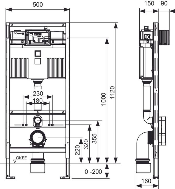 Produktbild TECE TECEprofil WC-Modul, mit Uni-Spülkästen, integrierte Hygienespülfunktion, Kaltwasser, Bauhöhe 11