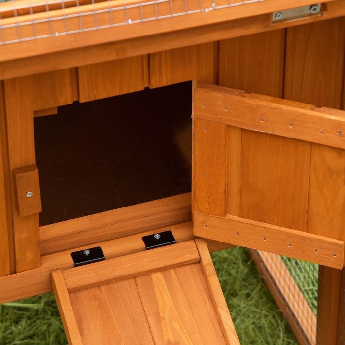 Produktbild Swisshandel24 Kleintierstall Tannenholz Kleintierhaus mit Asphaltdach Kleintierkäfig mit Bodenwanne und Rampe Gehe