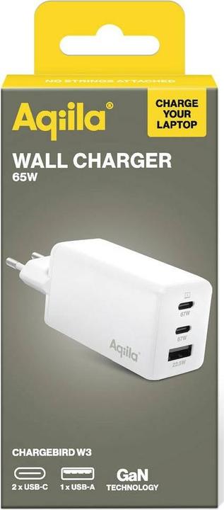 Productafbeelding Aqiila Chargebird W3 - GaN Muurlader, 65W PD - Wit (65 W, 3 ports)