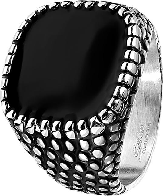 Produktbild Star Piercing Ring silber Drachenhaut und schwarzes Emaille Quadrat (60, Stahl)