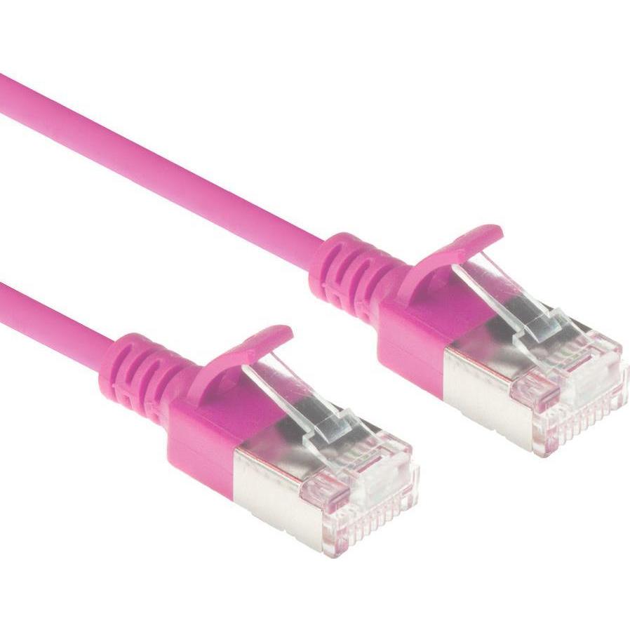 ACT Pink 0.25 meter LSZH U/FTP CAT6A datacenter slimline patch cable snagless with RJ45 connectors (U/FTP, CAT6a, 0.25 m...
