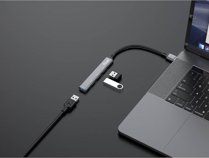 Actual product image equip USB hub 4-Port 3.0 ->1x3.0,3x2.0 o.Charger grey (USB-A, 4 Ports)