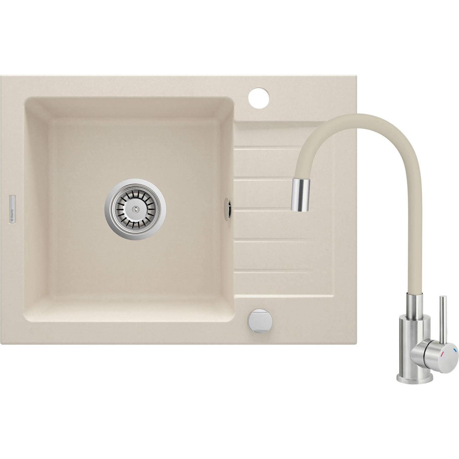 Deante, Lavello, Granitspüle mit 1-Becken-Armatur mit Abtropffläche