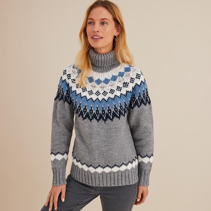 Actual product image Anne Weyburn Grobstrickpullover mit Jacquardmuster und Rollkragen (46)