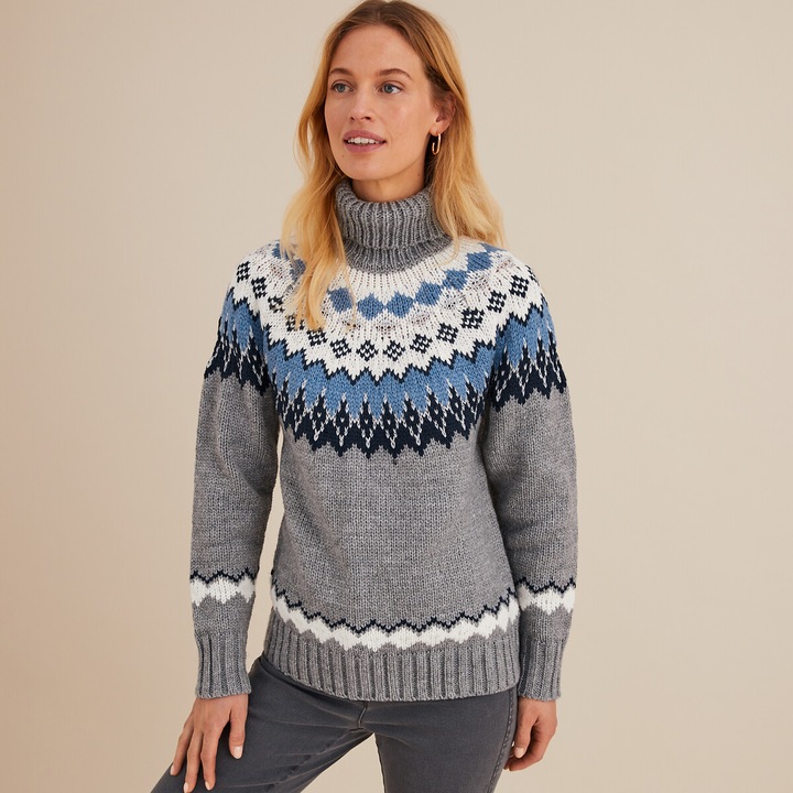 Image du produit Anne Weyburn Grobstrickpullover mit Jacquardmuster und Rollkragen (50)