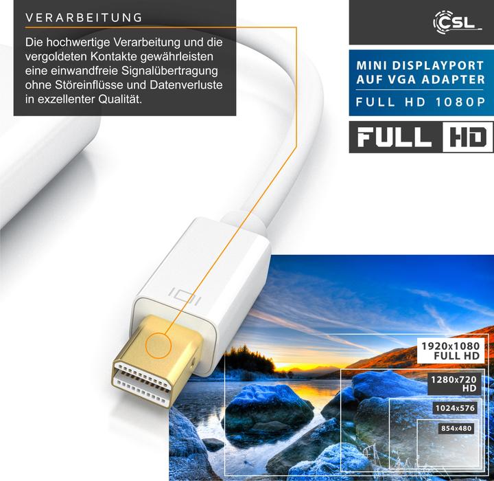 Immagine prodotto CSL Adattatore video da Mini DisplayPort a VGA, cavo adattatore Full HD da MiniDP maschio a VGA femmina (VGA)