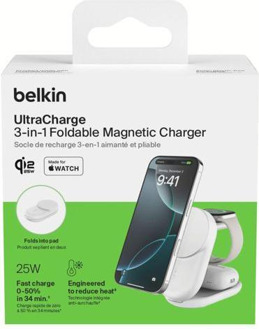 Produktbild Belkin UltraCharge 25 Watt Qi2 Magnetic 3-in-1 Ladestation (25 W)
