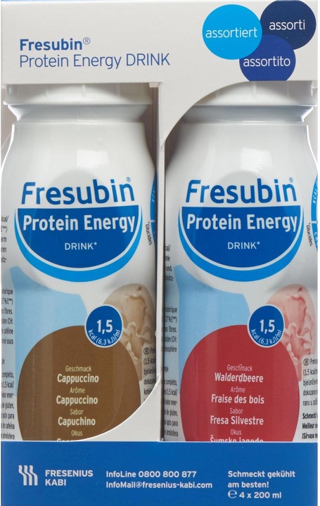 Actual product image Fresubin Protein Energy DRINK assorted (Cappuccino, Vanilla, Chocolate, Wild berries, 4 pcs., 982 g)