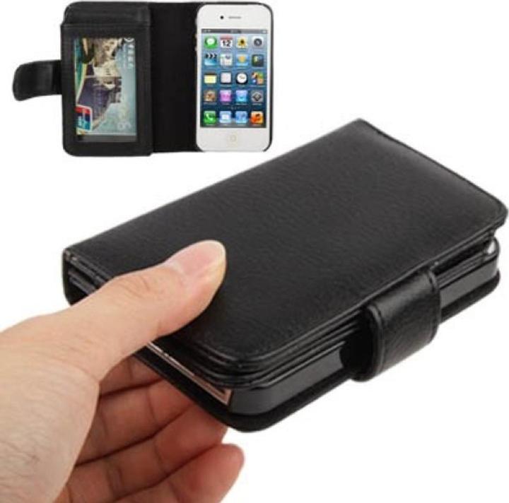 Produktbild König Design Schutzhülle Handytasche (Flip Quer) für Handy Apple iPhone 4 & 4S Portemonnaie schwarz (Apple iPhone 4, LG G4s)