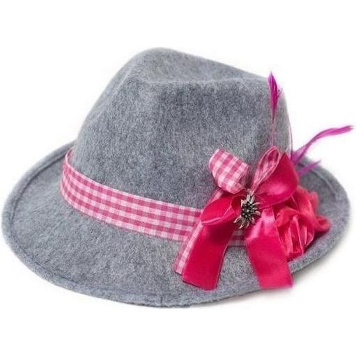PartyChimp Oktoberfest Mütze hellgrau mit pinker Schleife