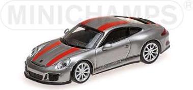 Minichamps PORSCHE 911 R 2016 argent 1:87 w/Red Stripes and Black Writing