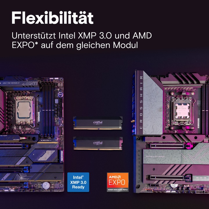 Actual product image Crucial Pro DDR5-6400 Kit 64GB 2x32GB UDIMM CL40 B Overclocking (2 x 32GB, 6400 MHz, DDR5 RAM, U-DIMM)