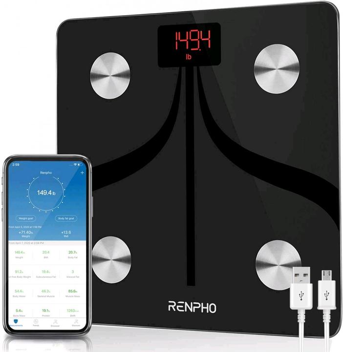 Produktbild Renpho Elis 1+ Smart Blueooth Body Scale, Black (200 kg)