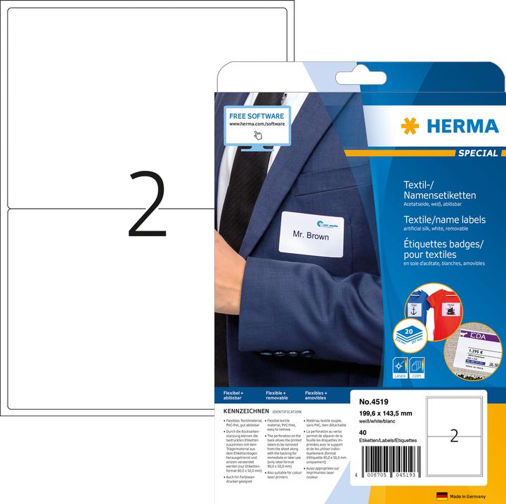 Image du produit HERMA Étiquettes de nom A4 amovibles