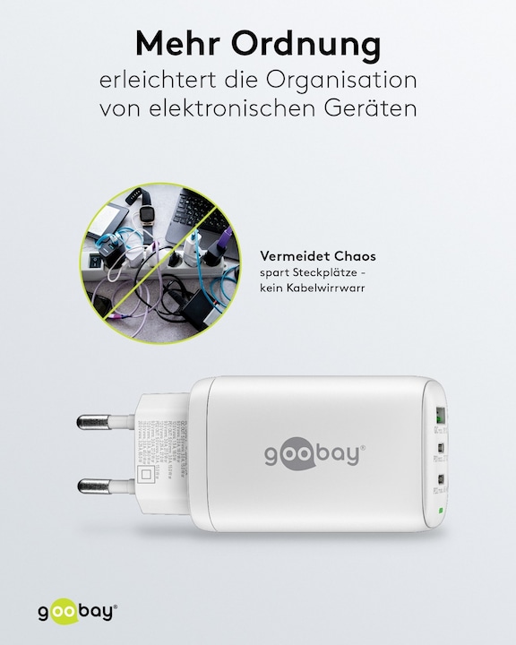 Produktbild Goobay USB-C PD 3-fach Multiport-Schnellladegerät 65 W weiss (65 W)