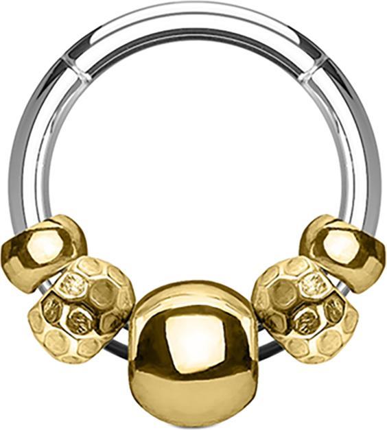 Produktbild Star Piercing Micro Segmentring klappbar silber mit diversen Stahlperlen vergoldet (Chirurgenstahl 316L, ohne Messing)