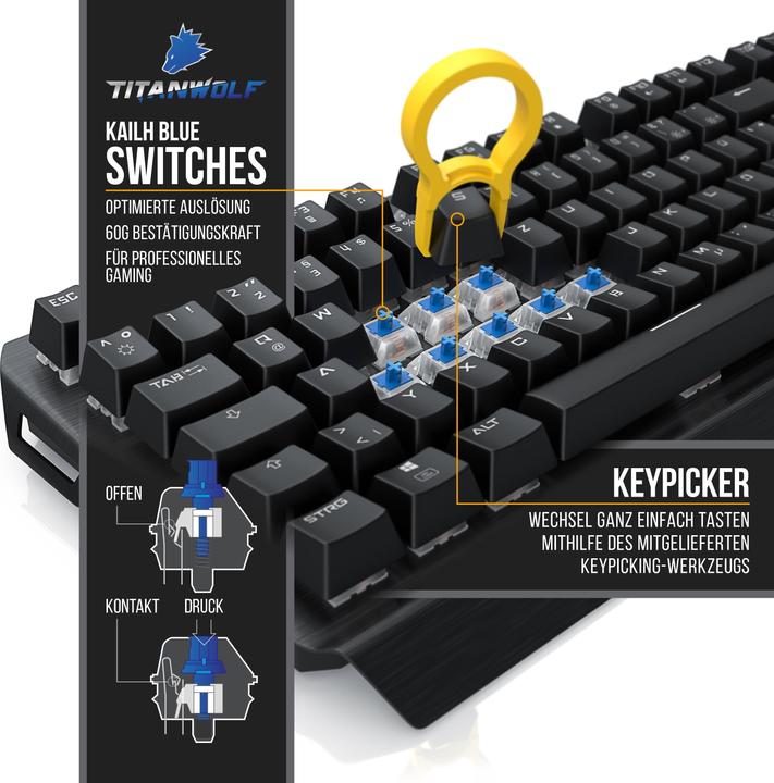Immagine prodotto Titanwolf Tastiera, mouse e tappetino Spar Set, tastiera meccanica, mouse e tappetino da gioco (DE, Cablato)