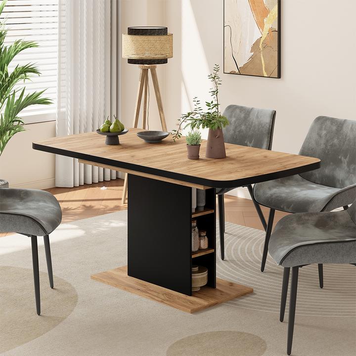 Image du produit Vichy Esstisch Fenaro, Schwarz/Goldkraft Eiche, 120 x 80 cm mit offenen Fächern (120 x 80 cm)