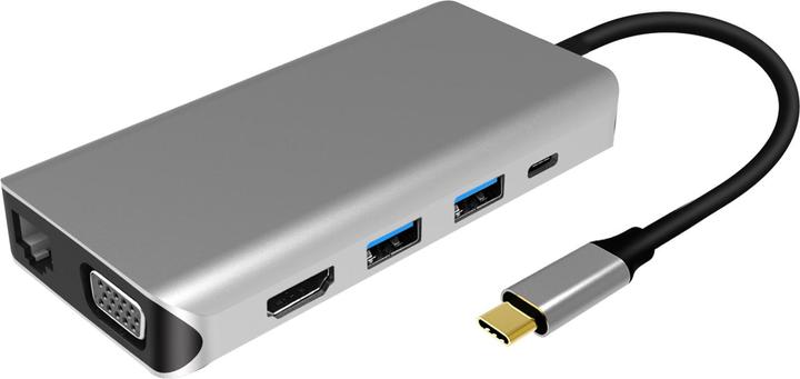 Produktbild PNI Multiport-Adapter MP10 USB-C auf HDMI, VGA, 3 x USB 3.0, SD/TF, RJ45, Audio 3.5, USB-C PD, 10 Au (USB-C)