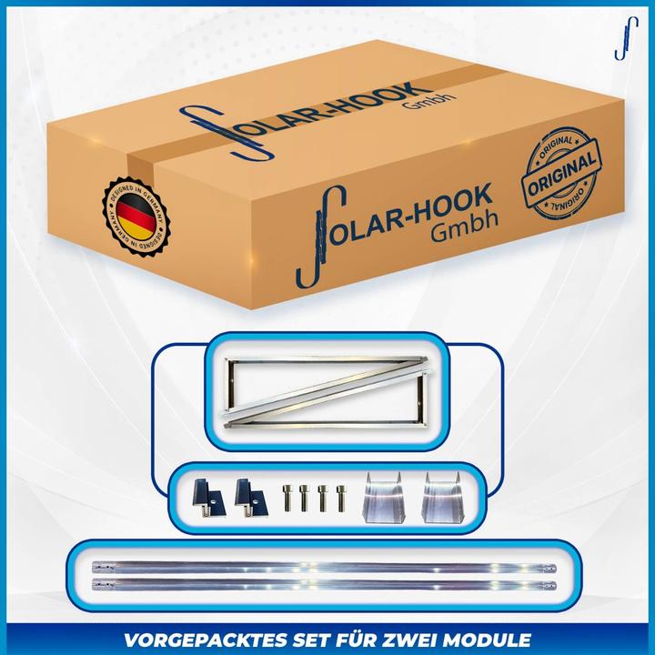 Produktbild Solar Hook Montagepaket Aufständerung Ost-West Premium - für zwei Module (Solaranlage Montagematerial)