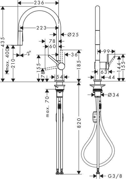 Productafbeelding hansgrohe Spoelmengkraan 210 Talis M54 uittrekbare vuistdouche, 2 straals geborsteld zwart chroom