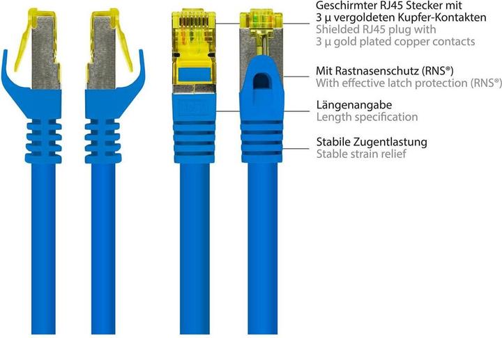 Produktbild Good Connections RJ45 Patchkabel mitCat.7 Rohkabel und Rastnasenschutz (RNS®), S/FTP, PiMF, halogenfrei, 600MHz, OFC (S/FTP, CAT7, 3 m)