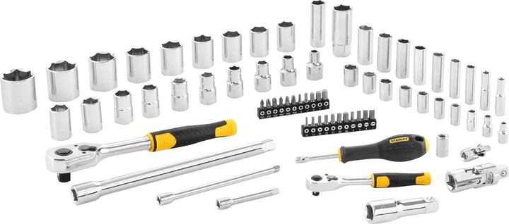 Produktbild Stanley Steckschlüsselsatz, 72-teilig, 1/2 Zoll, 1/4 Zoll, Vierkant, Typ Steckschlüssel- und Ratsch (21 mm)