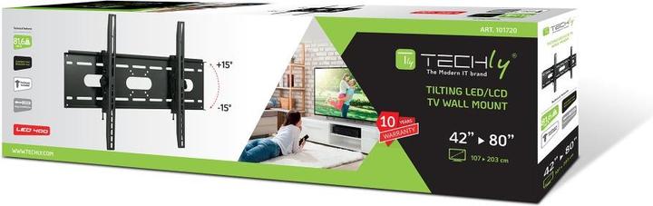 Produktbild Techly Klammer für LCD TV - Schwarz - Bildschirmgrösse: 106.7-203.2 cm (42"-80") (Wand, 80", 80 kg)
