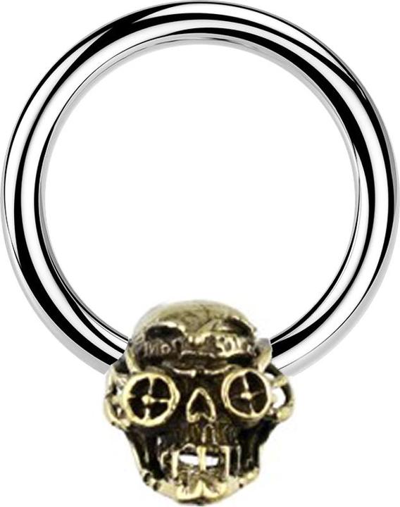 Produktbild Star Piercing Closure Ring silber Totenkopf Steampunk vergoldet (Chirurgenstahl 316L, Messing)
