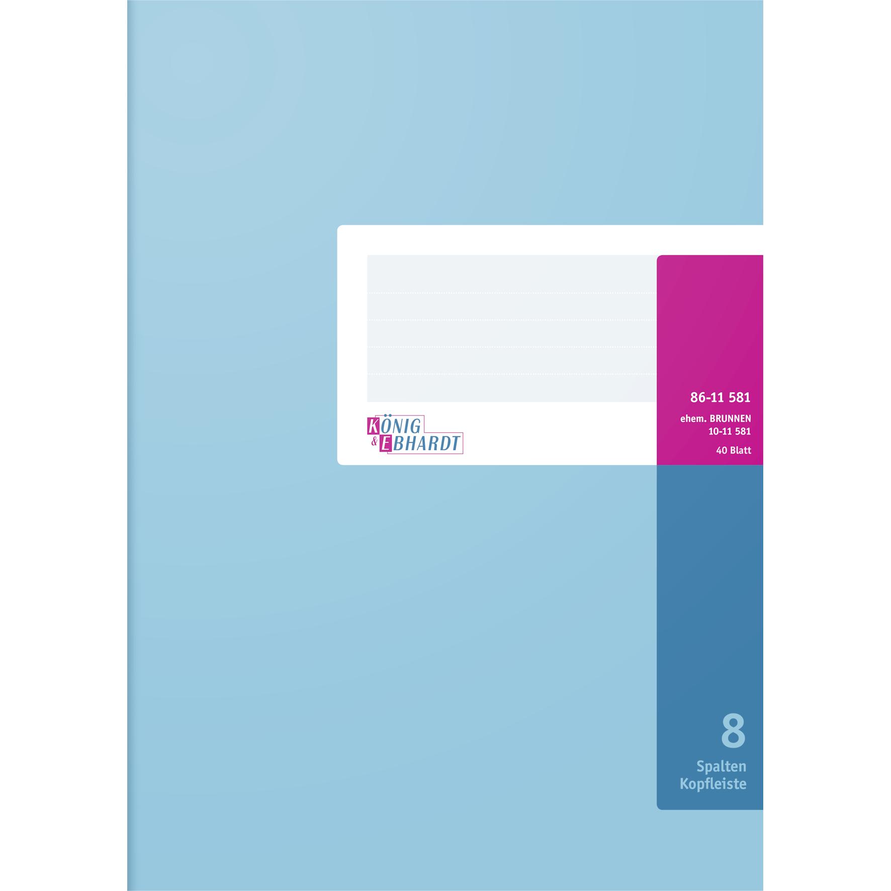 König & Ebhardt, Heft + Block, Spaltenbuch mit Kopfleiste 210×255 mm, 84 Seiten, 8 Spalten, Karton, magenta/hellblau