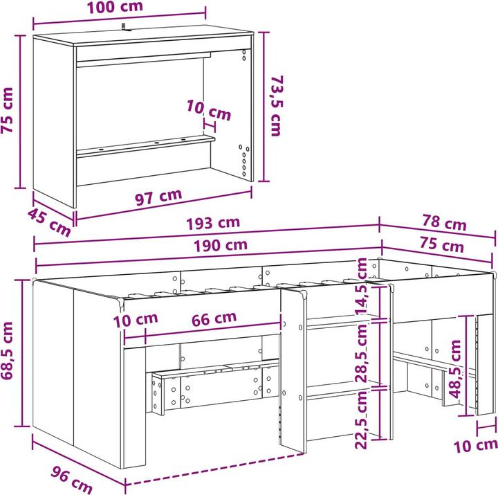 Produktbild vidaXL Bettgestell Combo (75 x 190 cm)