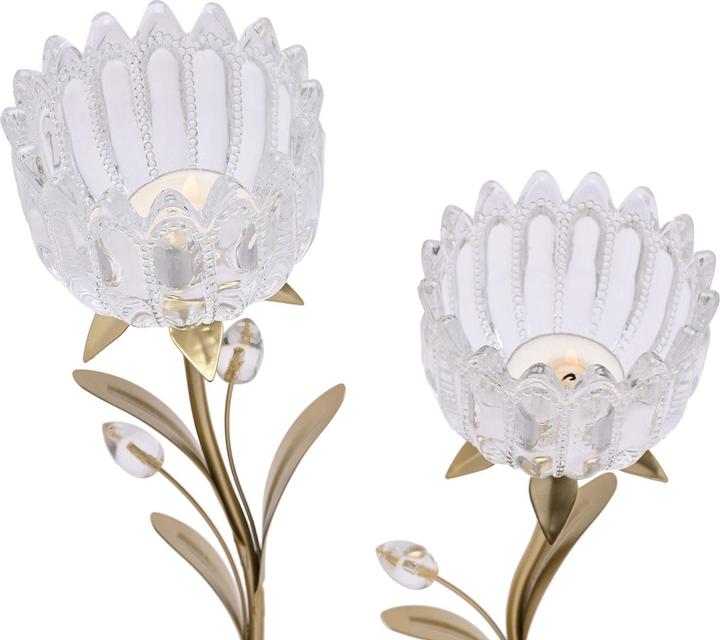 Hestia 2 Stem Candle Holder With Clear Glass On Gold Base (22 x 10 cm)