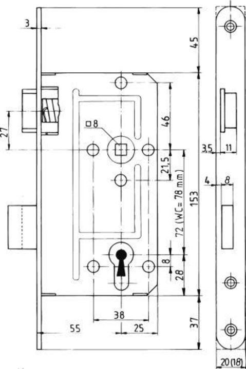 Actual product image Magni KFV Corr. lock no. 114 1/2 rebate PZW 20 cänt. DIN ls (Mortise lock)