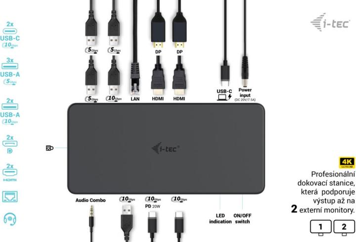 Immagine prodotto i-tec Cadual4kdockpd2 (USB-C, Thunderbolt, 13 porte)