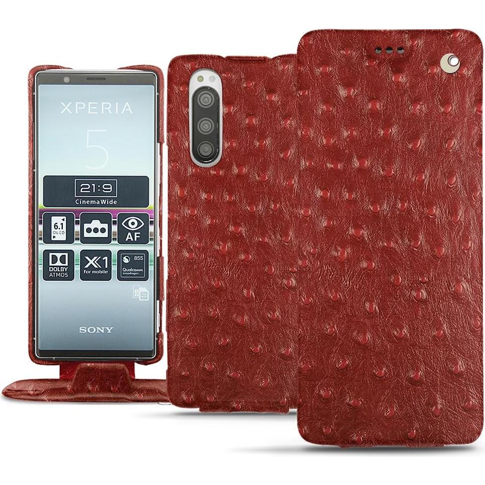 Noreve Lederschutzhülle vertikal (Sony Xperia 5), Smartphone Hülle, Rot